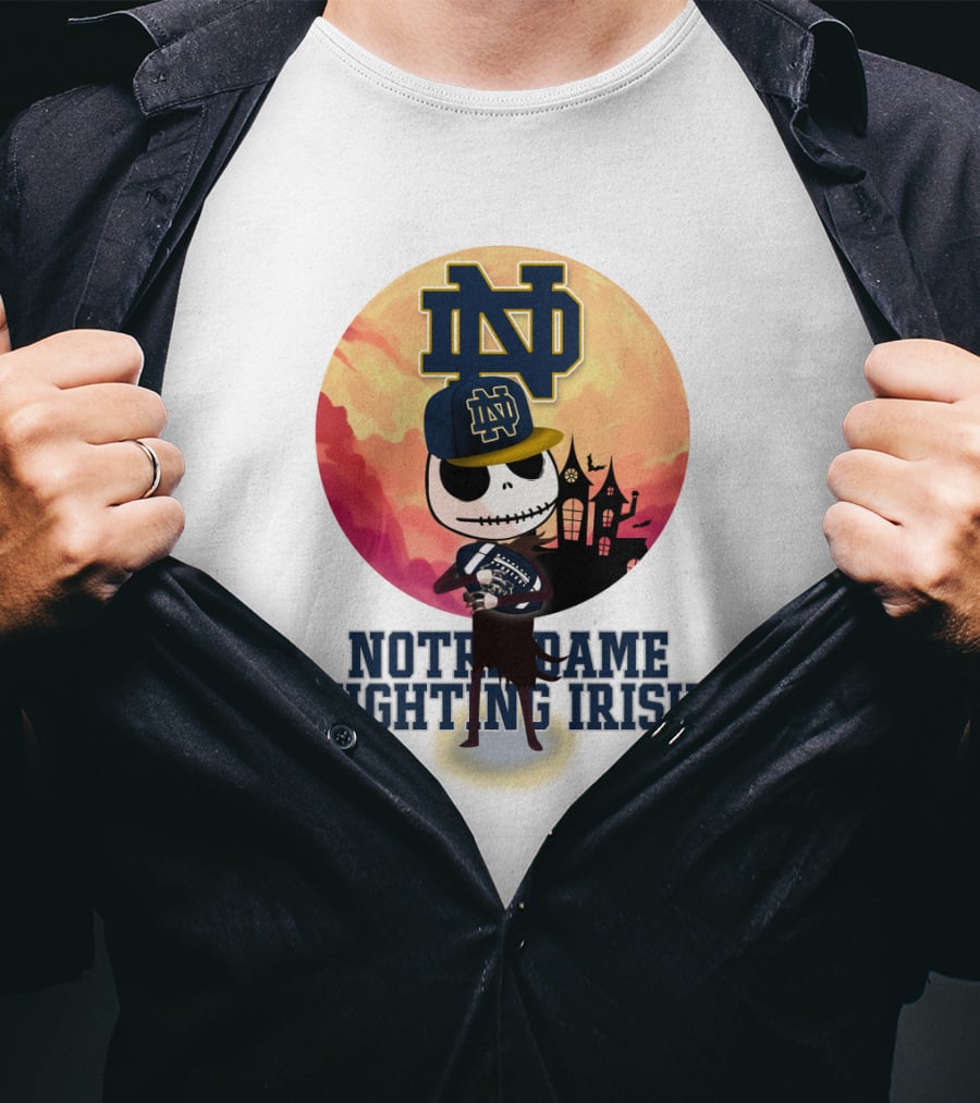 Notre Dame Fighting Irish Skull Fan With Stadium And Nd Cap T-Shirt