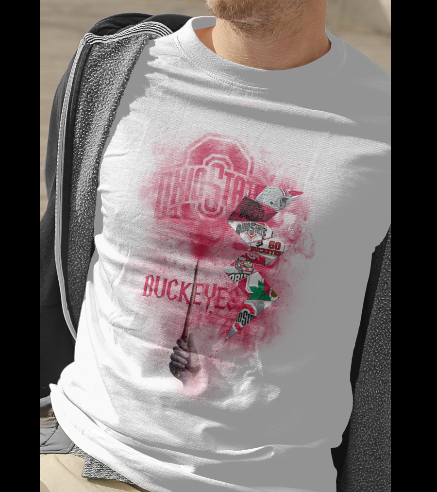 Ohio State Buckeyes Logo And Symbols Collage With Scarlet Smoke T-Shirt