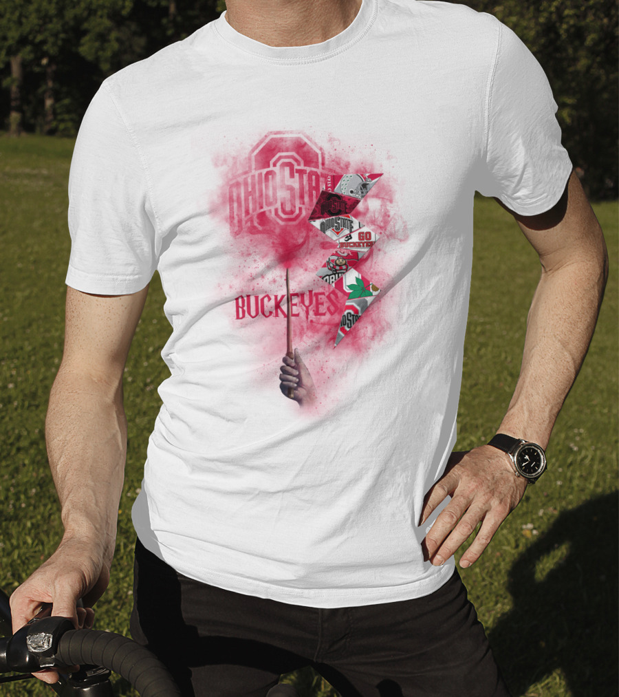 Ohio State Buckeyes Logo And Symbols Collage With Scarlet Smoke T-Shirt