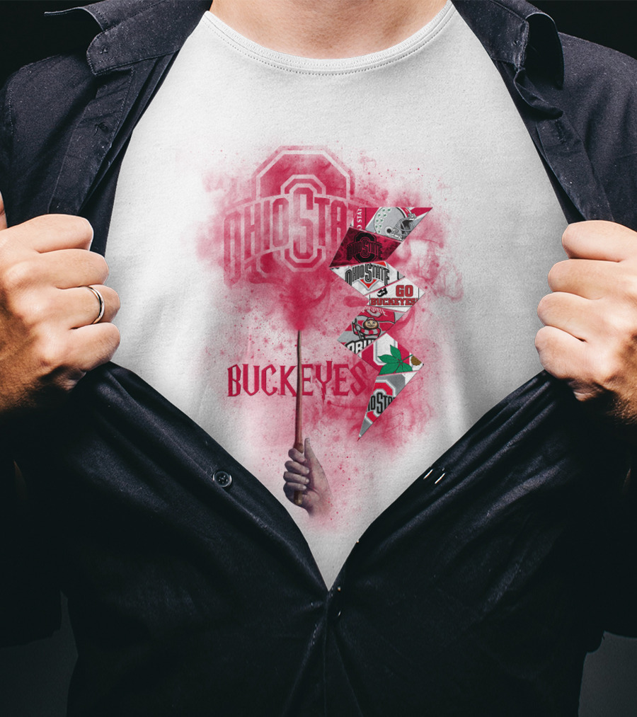 Ohio State Buckeyes Logo And Symbols Collage With Scarlet Smoke T-Shirt