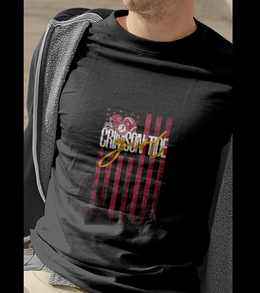 Crimson Tide Script Alabama Football Flag Stars Helmet Elephant T-Shirt
