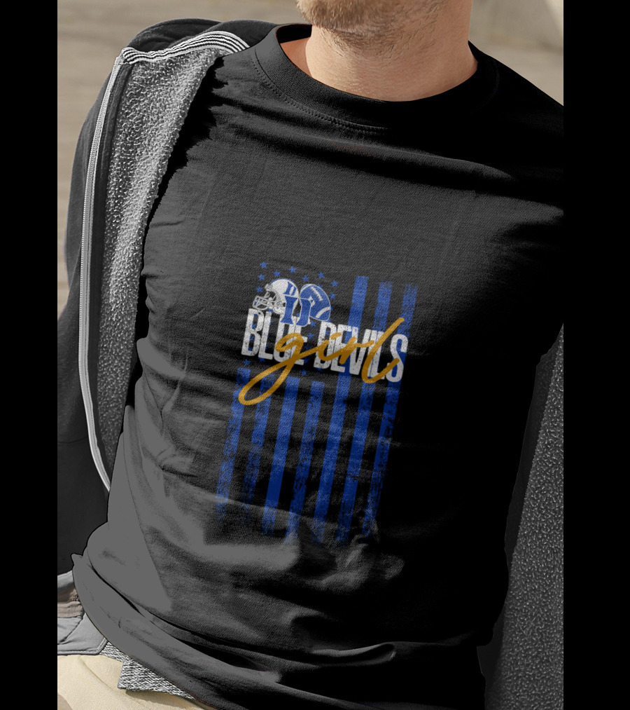Chtnca3004 Blue Devils Girls Football Helmet Stars Stripes T-Shirt