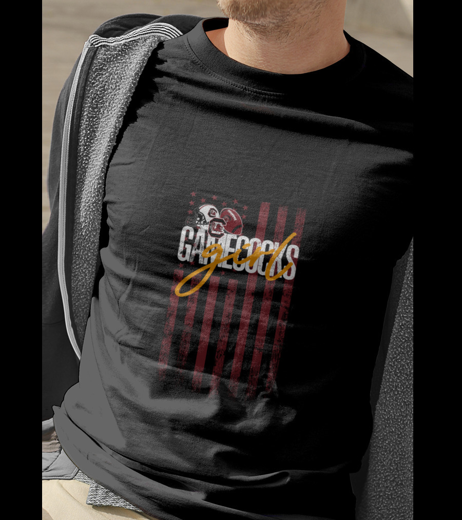 Gamecocks Football Flag Helmet Stars Stripes T-Shirt