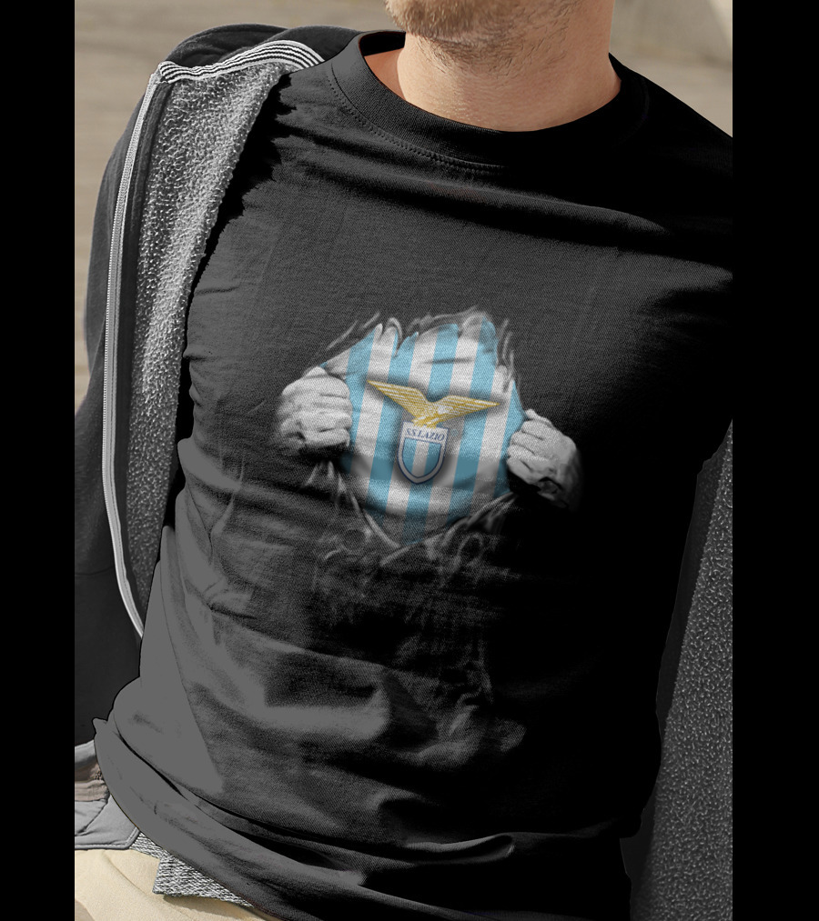 Ss Lazio Eagle Emblem On Blue Striped Background Ditsa1004-Lazio T-Shirt