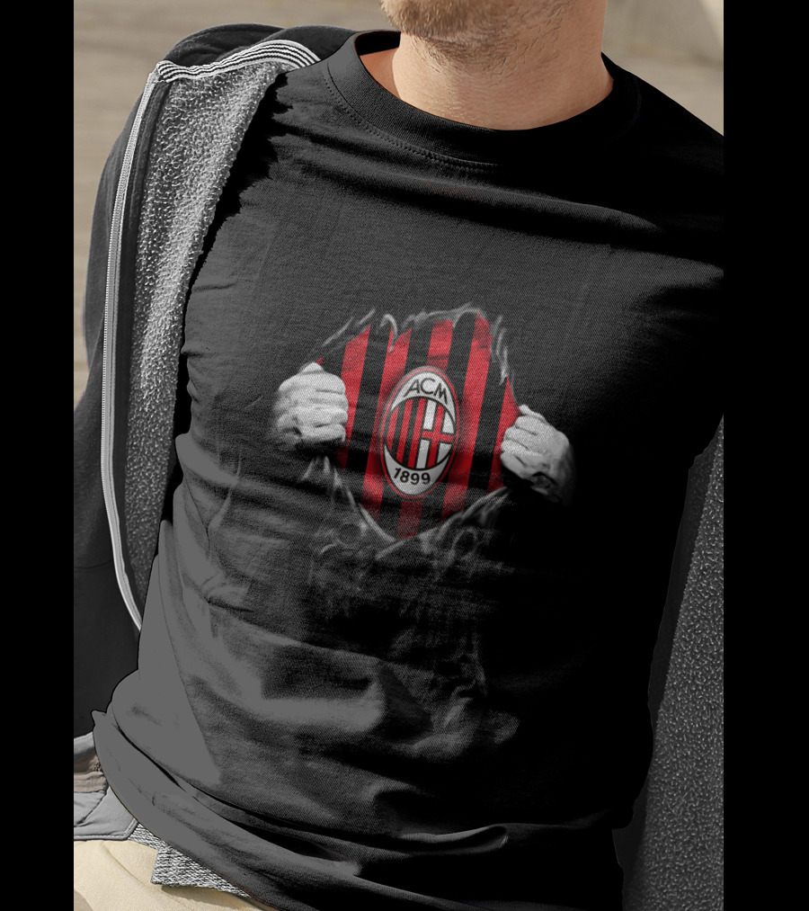 Ac Milan 1899 Acm Red Black Stripes Logo Unleashed T-Shirt