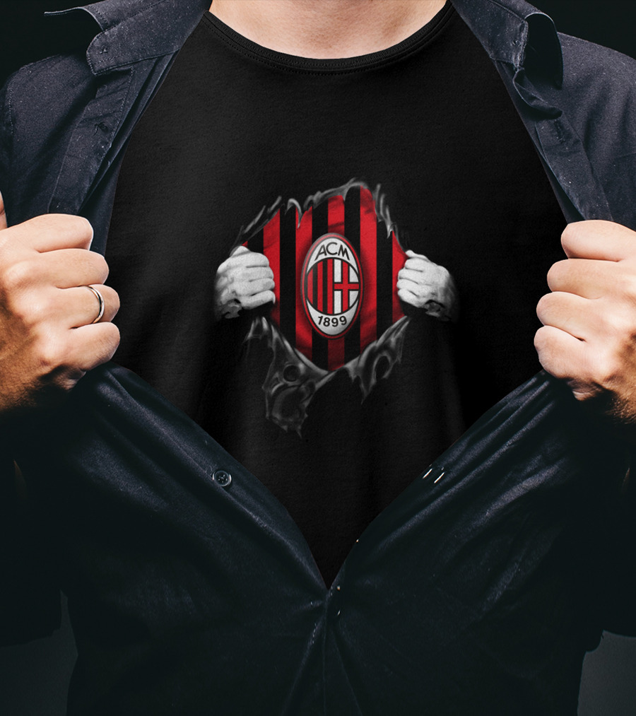 Ac Milan 1899 Acm Red Black Stripes Logo Unleashed T-Shirt