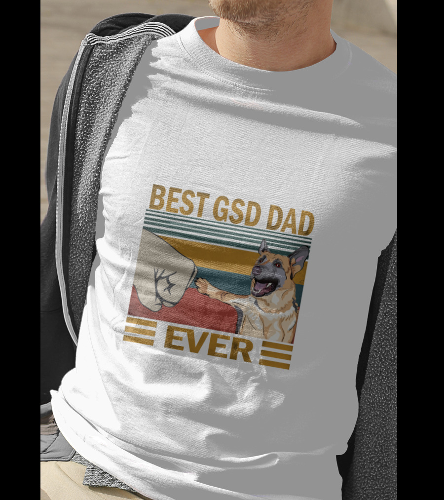 Best Gsd Dad Ever Fist Bumping German Shepherd Striped T-Shirt