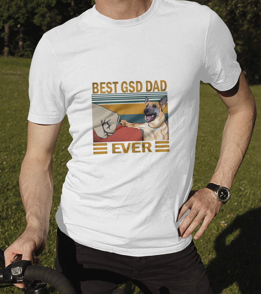 Best Gsd Dad Ever Fist Bumping German Shepherd Striped T-Shirt