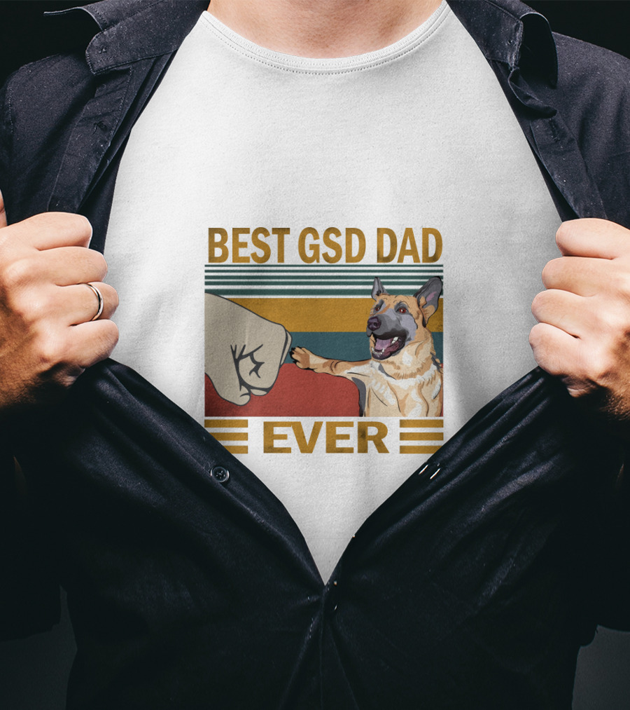 Best Gsd Dad Ever Fist Bumping German Shepherd Striped T-Shirt