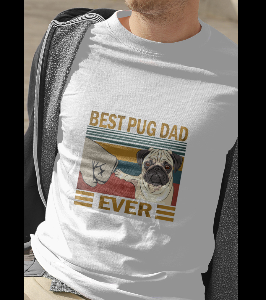 Best Pug Dad Ever Fist Bump Retro Style T-Shirt