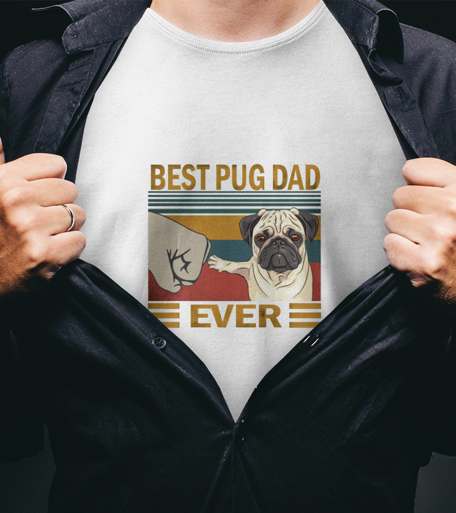 Best Pug Dad Ever Fist Bump Retro Style T-Shirt