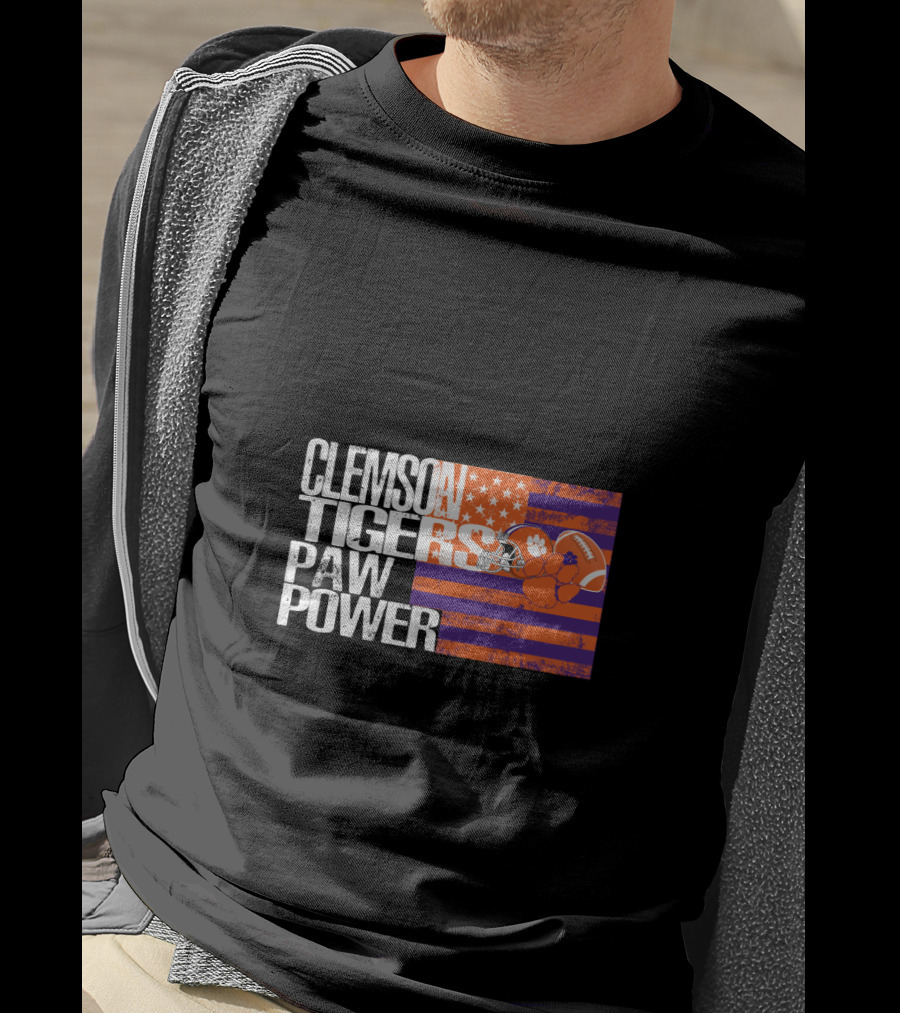 Clemson Tigers Paw Power American Flag T-Shirt