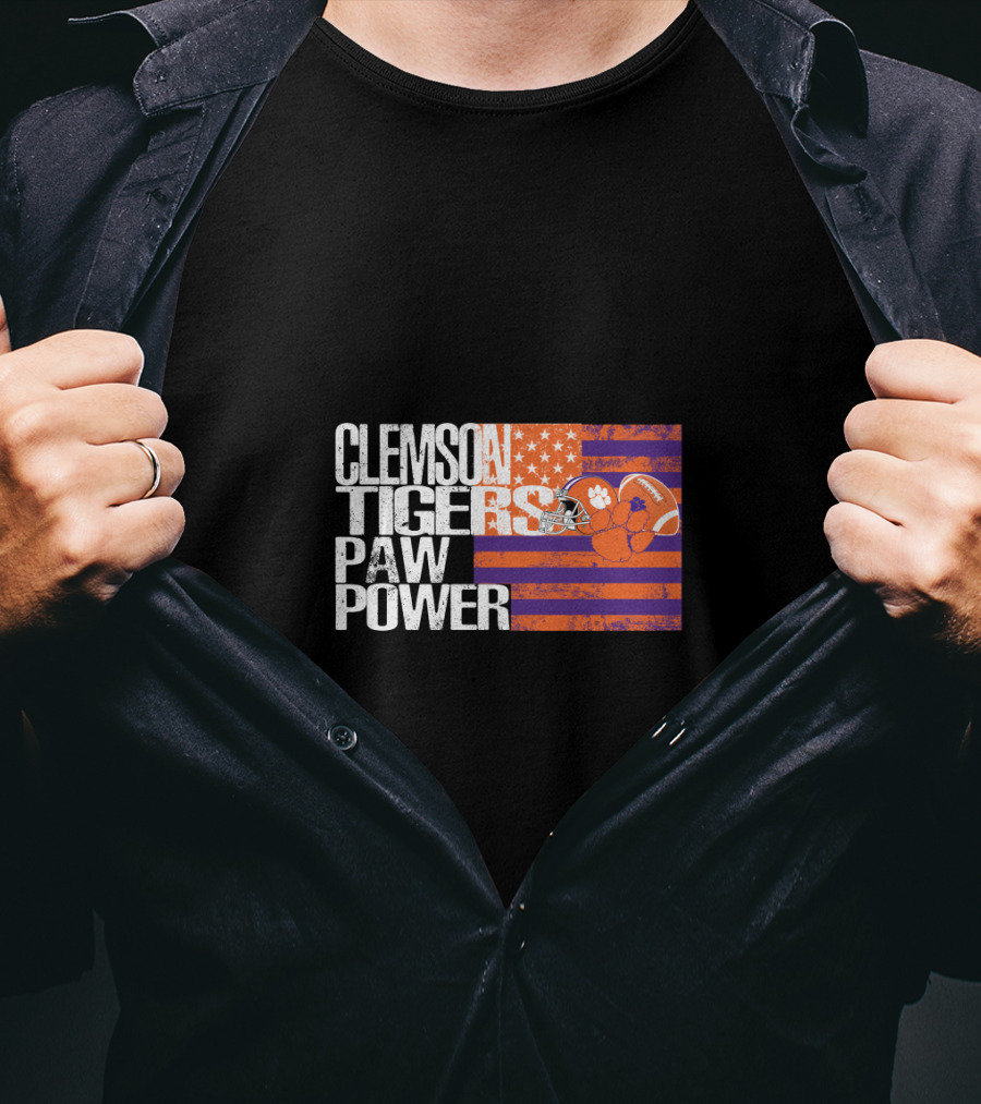 Clemson Tigers Paw Power American Flag T-Shirt