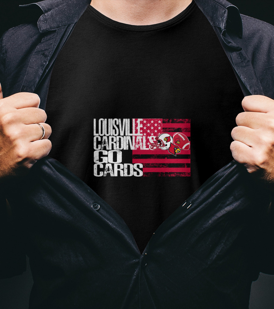 Louisville Cardinals Go Cards American Flag Helmet T-Shirt