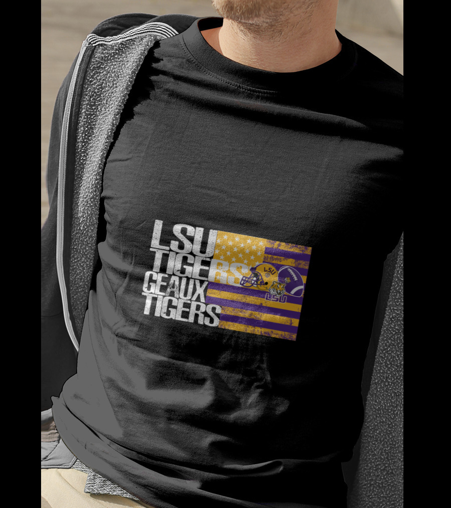 Lsu Tigers Geaux Tigers Purple And Gold Stripes Football Helmet T-Shirt