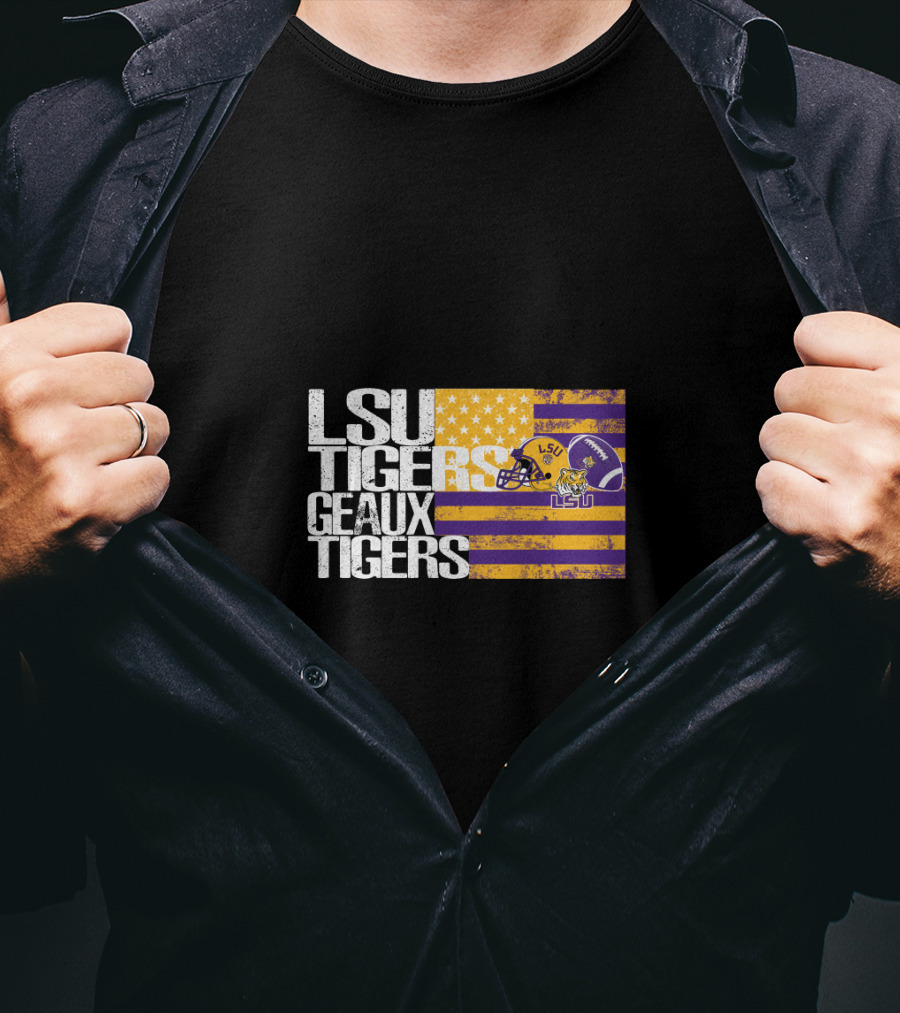Lsu Tigers Geaux Tigers Purple And Gold Stripes Football Helmet T-Shirt