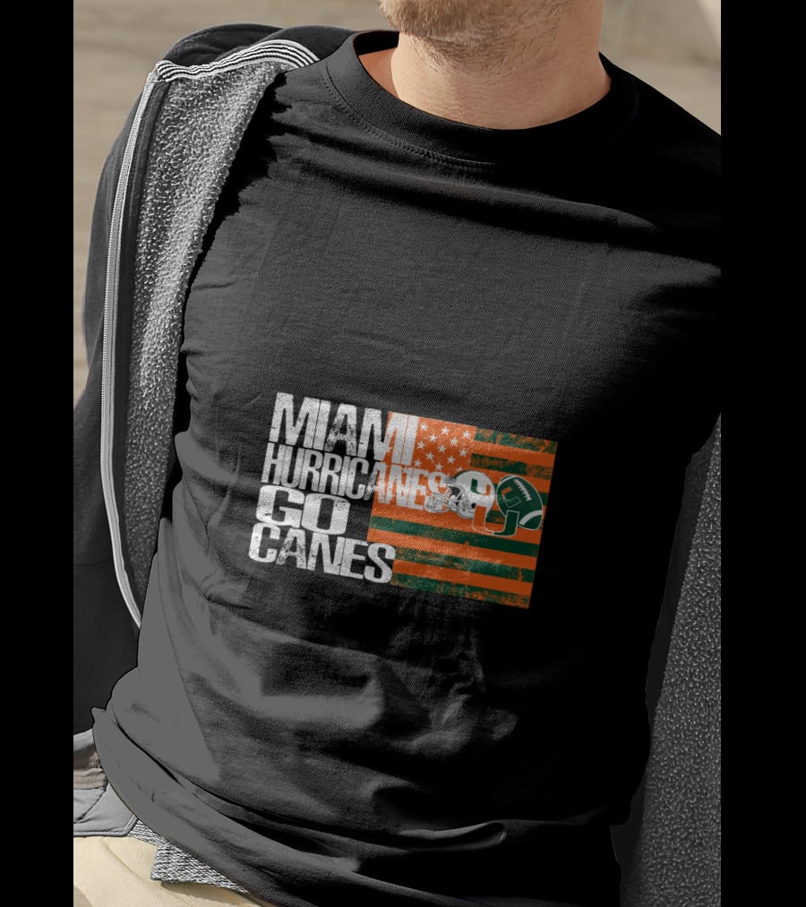Miami Hurricanes Go Canes American Flag Football Helmets T-Shirt