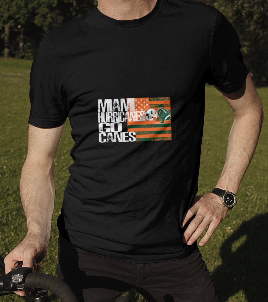 Miami Hurricanes Go Canes American Flag Football Helmets T-Shirt