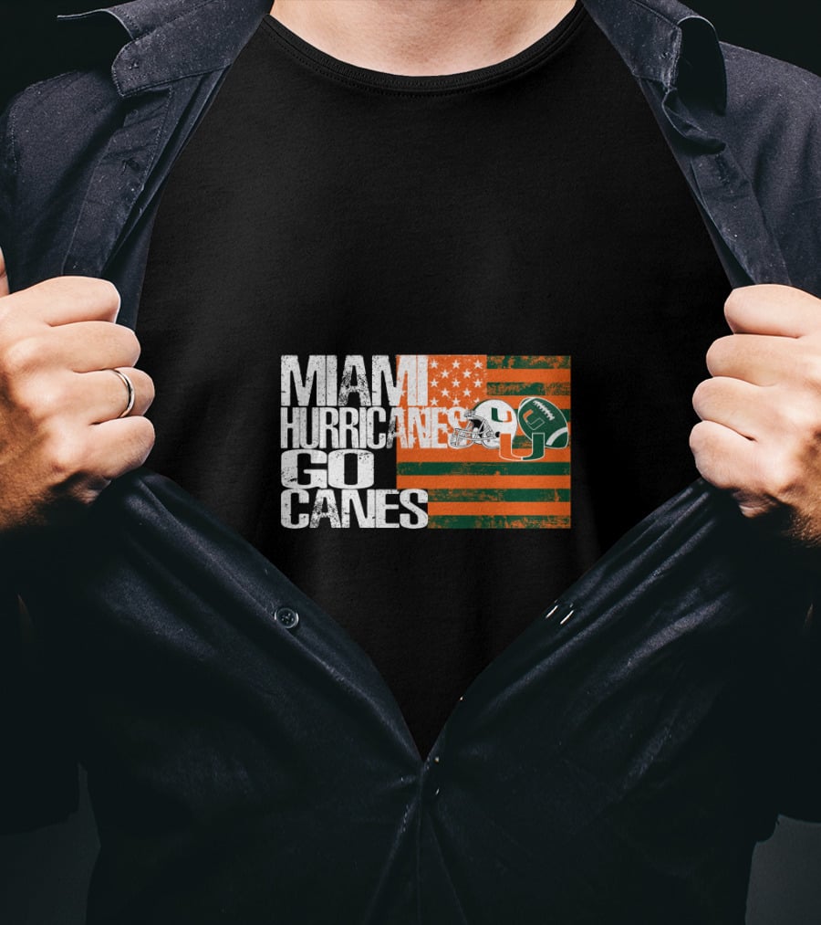 Miami Hurricanes Go Canes American Flag Football Helmets T-Shirt