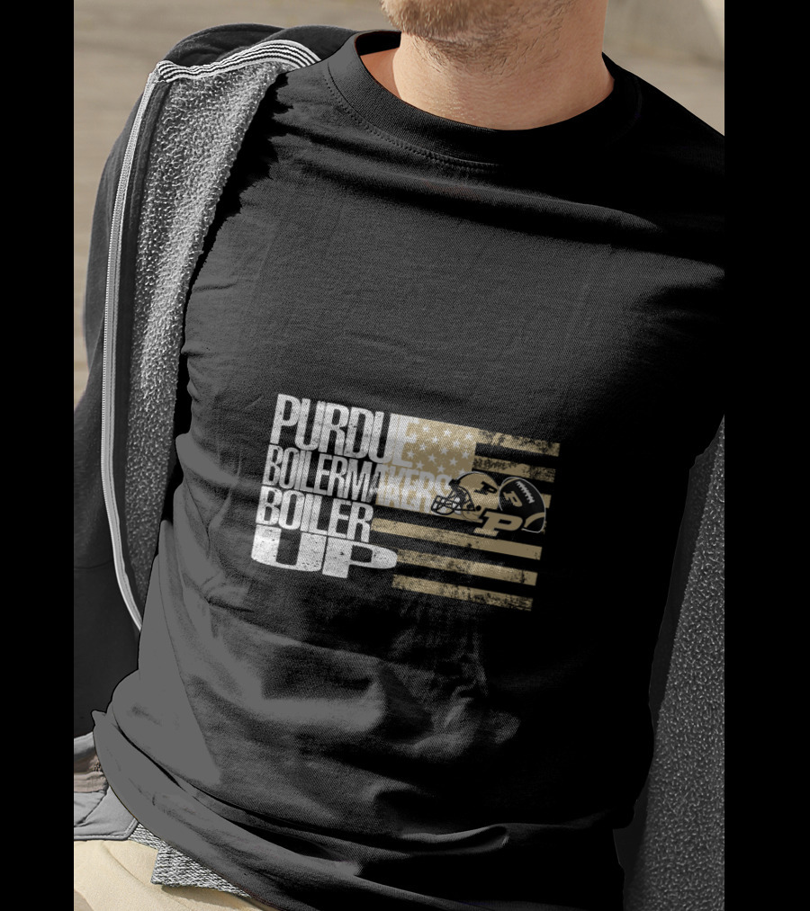 Purdue Boilermakers Boiler Up American Flag Football Helmet T-Shirt