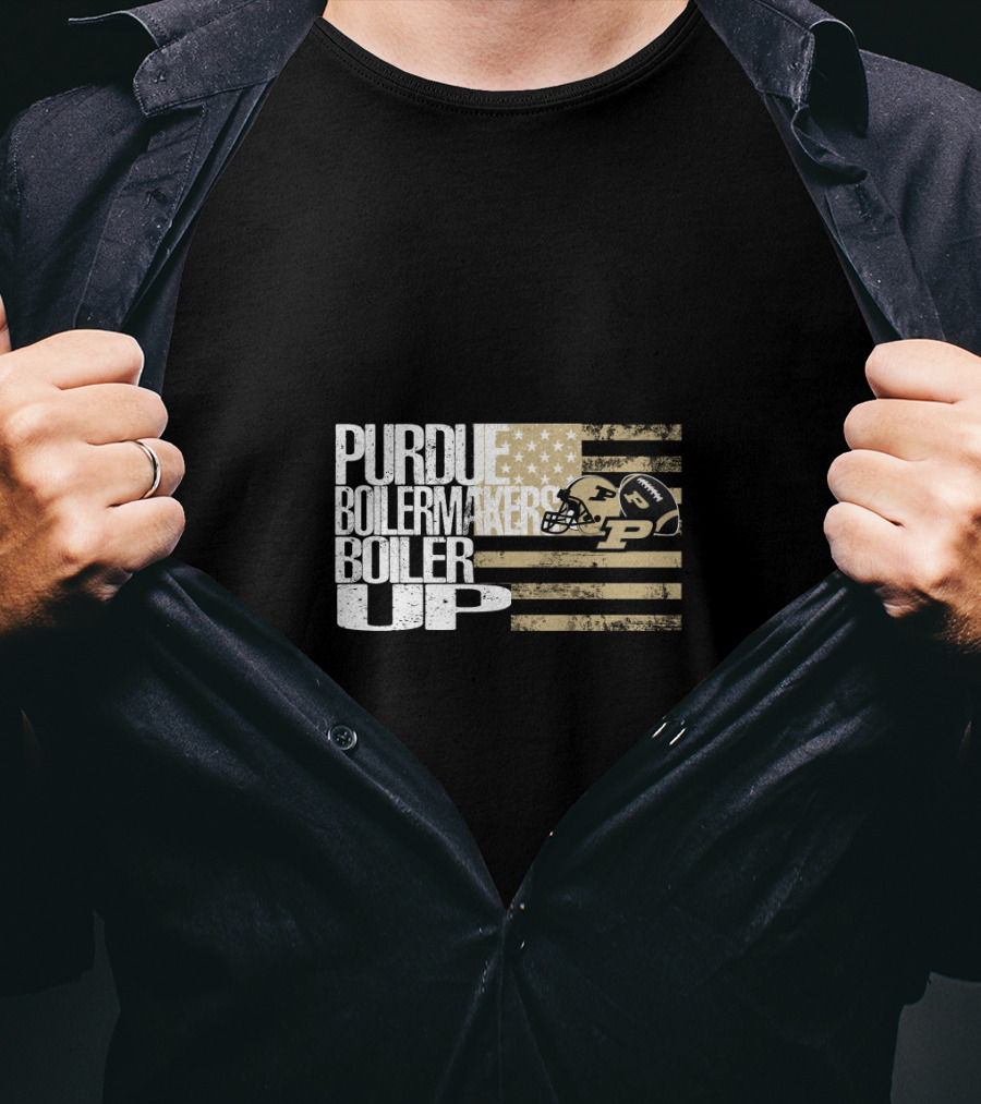 Purdue Boilermakers Boiler Up American Flag Football Helmet T-Shirt