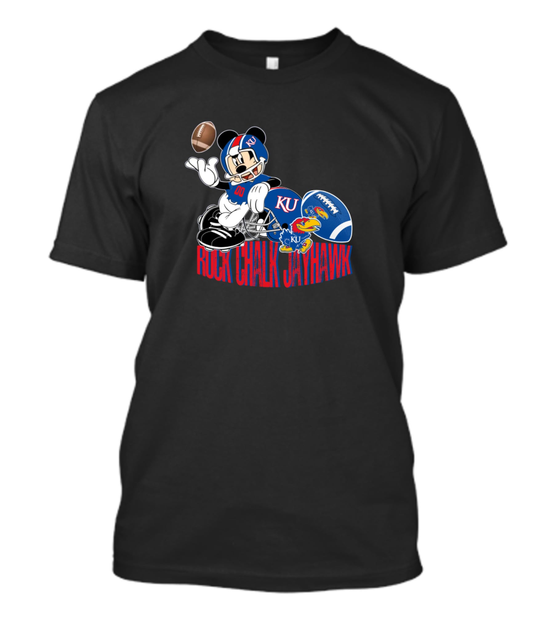 Ku Rock Chalk Jayhawk Football Mickey Mouse T-Shirt