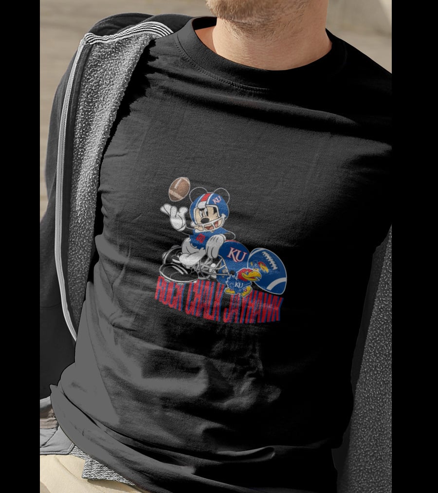 Ku Rock Chalk Jayhawk Football Mickey Mouse T-Shirt