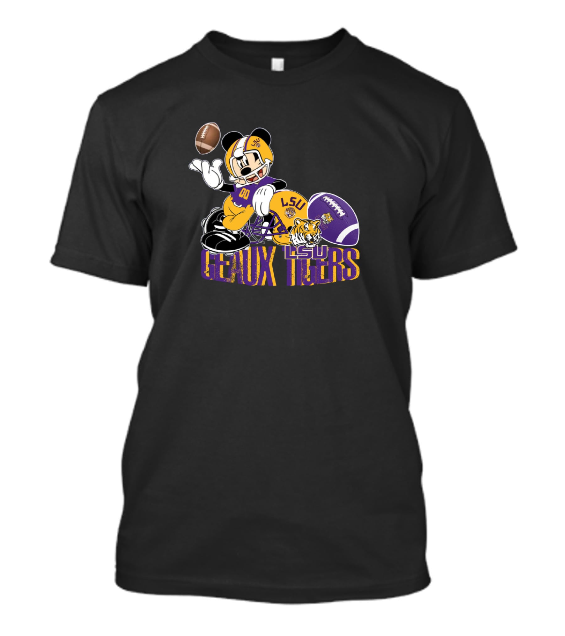 Lsu Geaux Tigers Football Mickey Lsu Tiger Helmet And Football T-Shirt