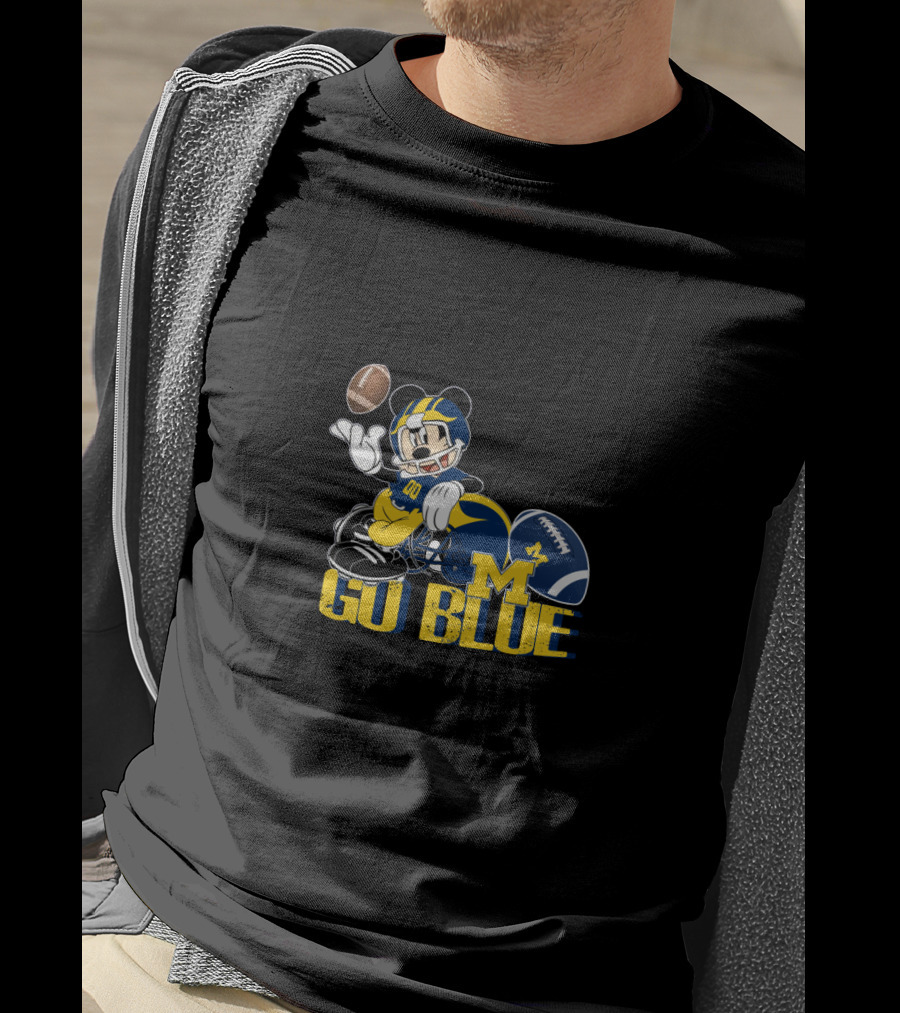 Mickey Mouse University Of Michigan Go Blue Football T-Shirt