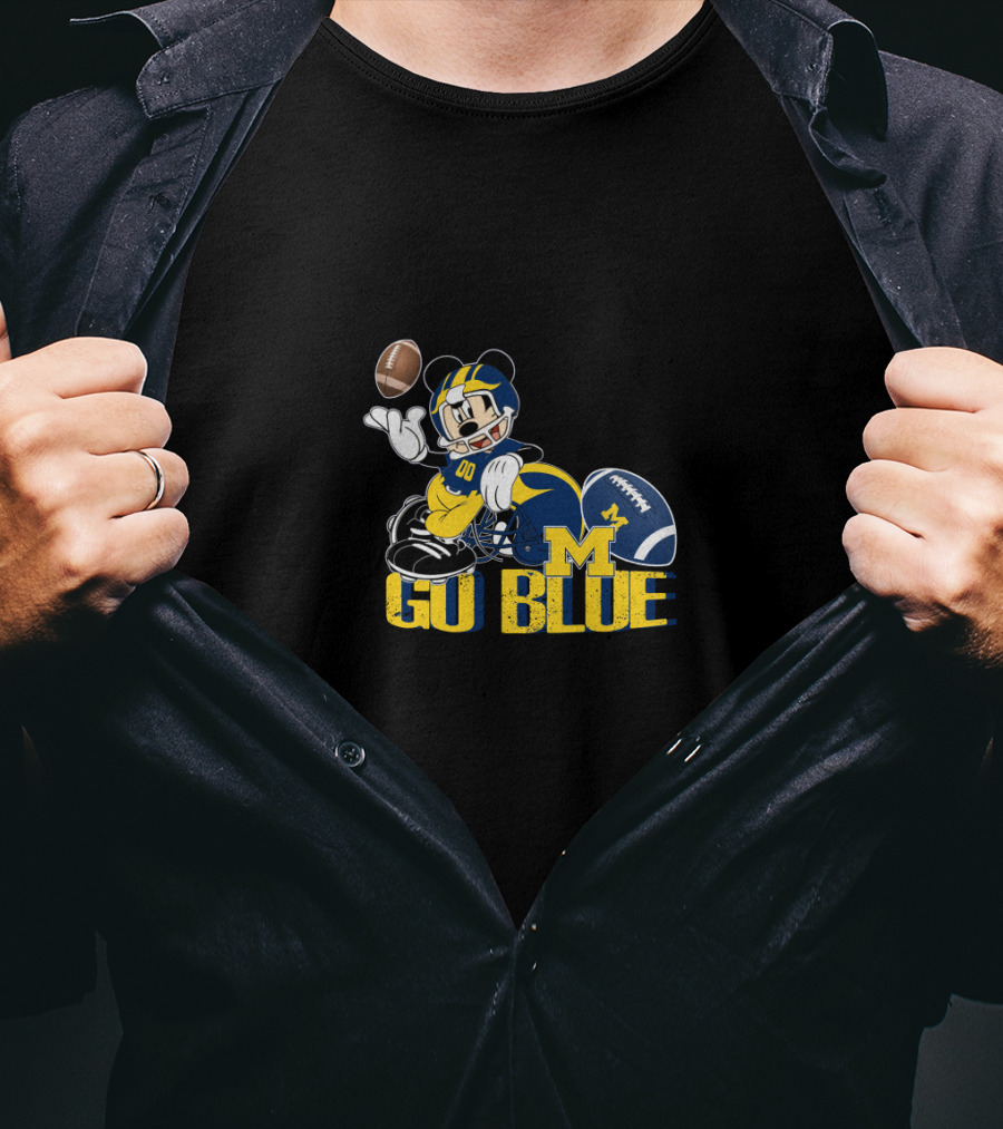 Mickey Mouse University Of Michigan Go Blue Football T-Shirt