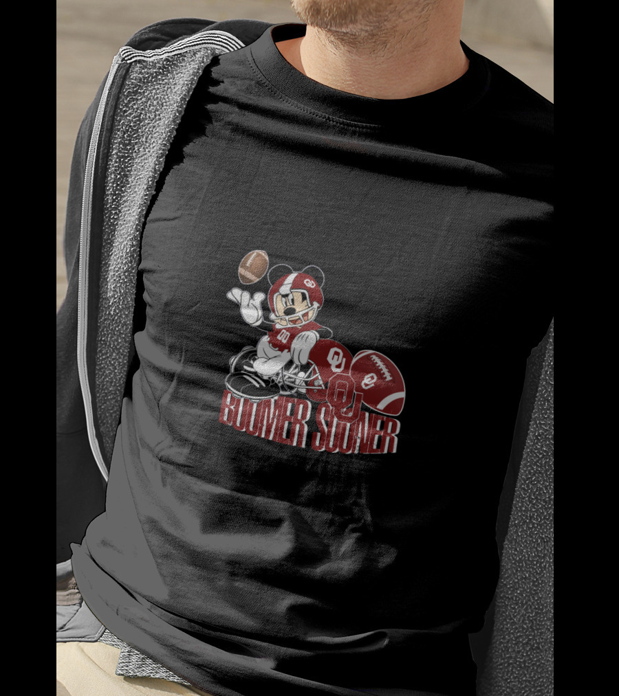 Boomer Sooner Ou Football Character Throwing Football T-Shirt