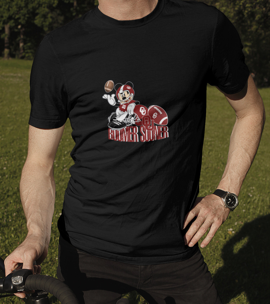 Boomer Sooner Ou Football Character Throwing Football T-Shirt