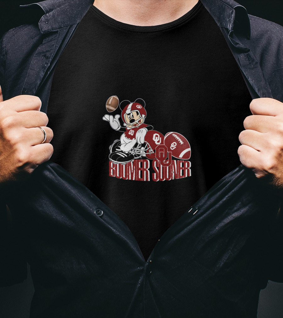 Boomer Sooner Ou Football Character Throwing Football T-Shirt