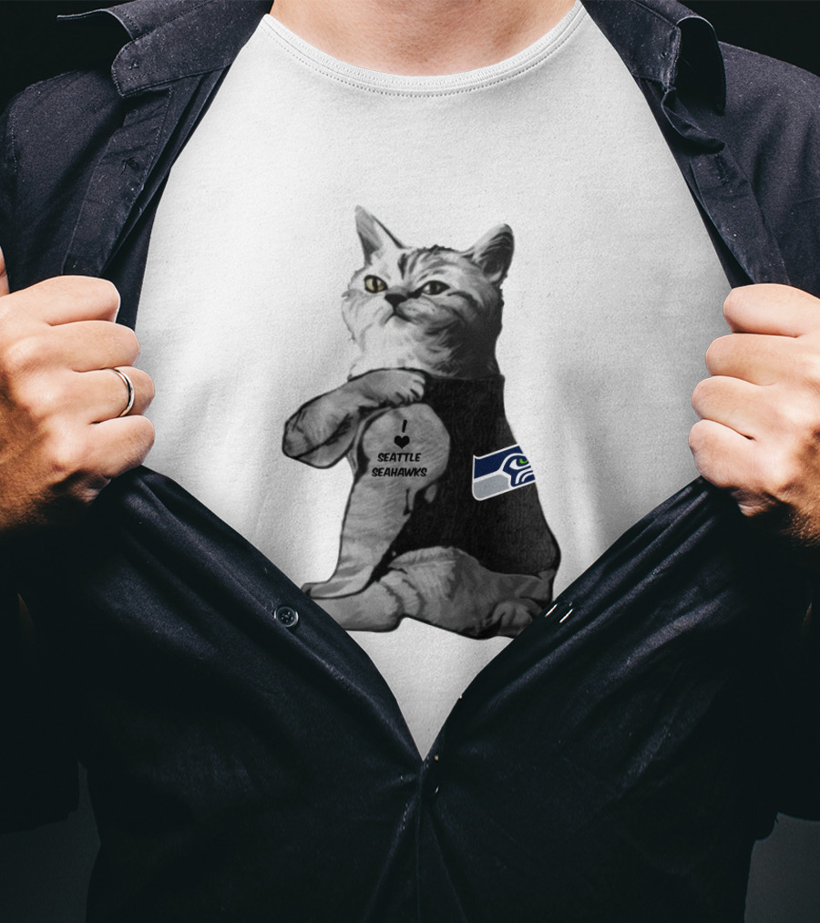 Seattle Seahawks Cat Tattoo Poses T-Shirt