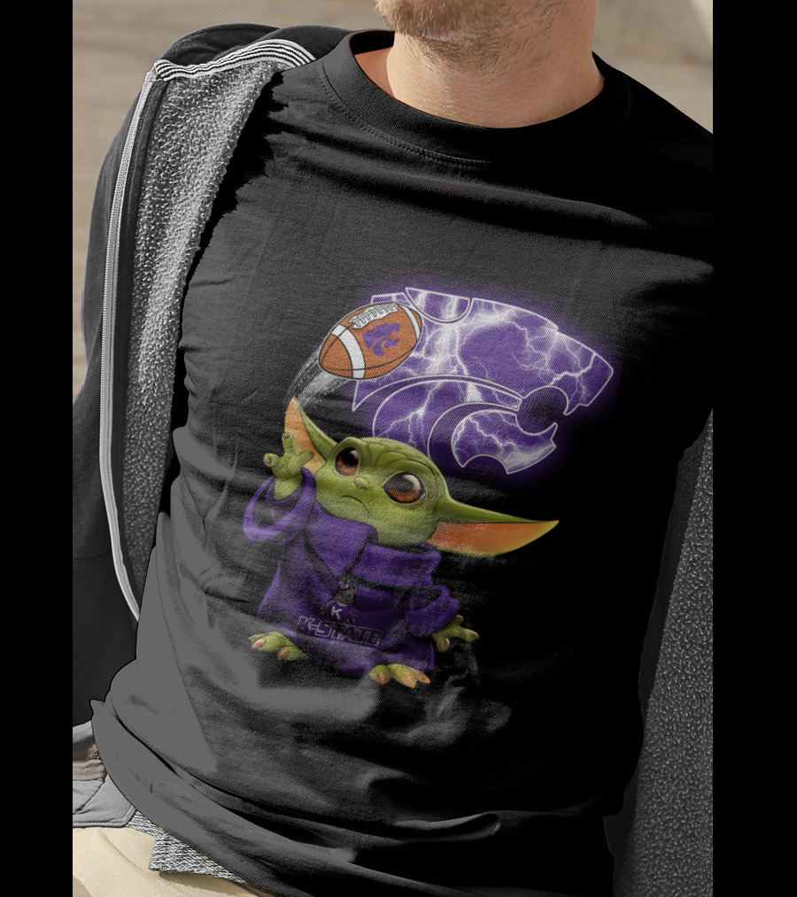 K-State Baby Yoda Holding Kansas State Football T-Shirt