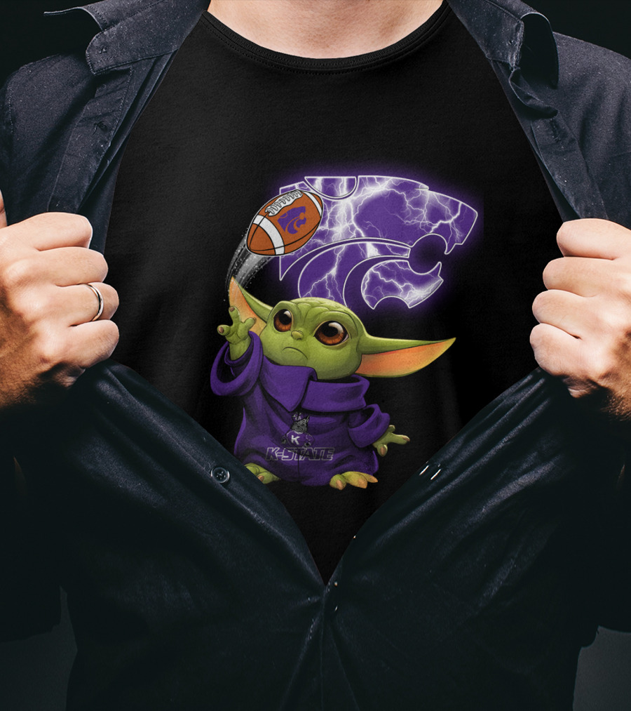 K-State Baby Yoda Holding Kansas State Football T-Shirt