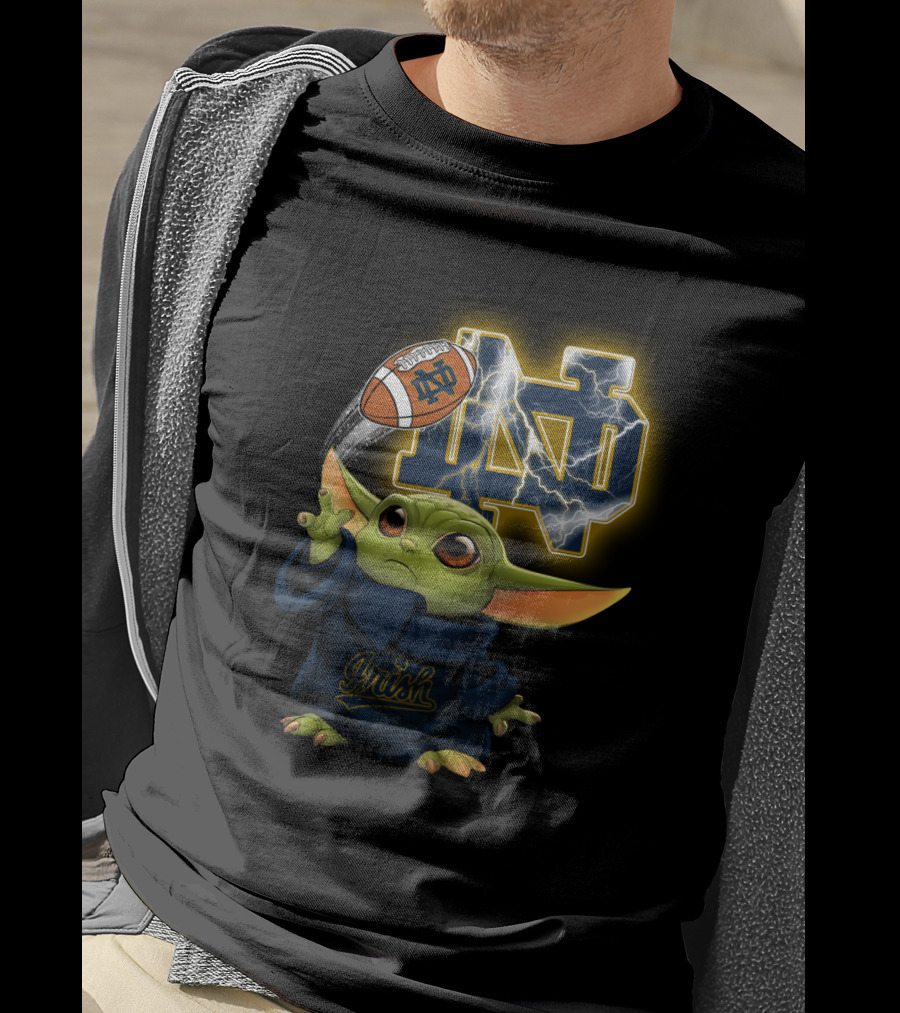 Notre Dame Irish Baby Yoda Football Lightning T-Shirt