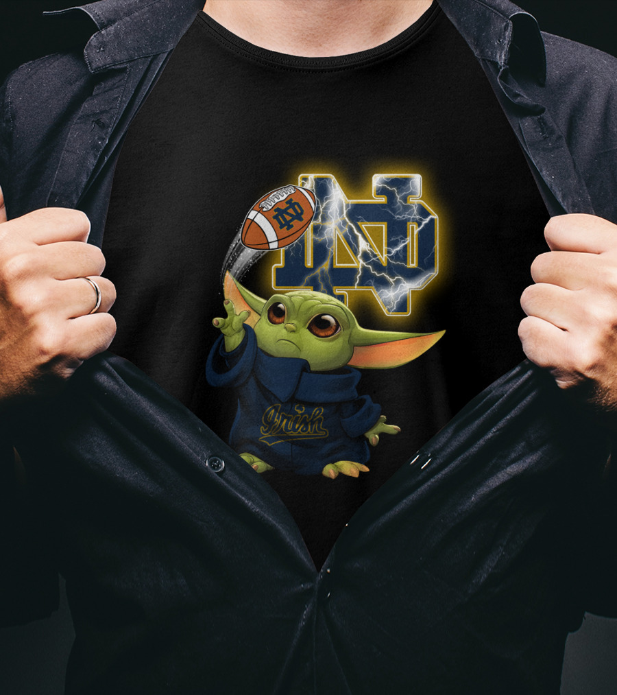Notre Dame Irish Baby Yoda Football Lightning T-Shirt