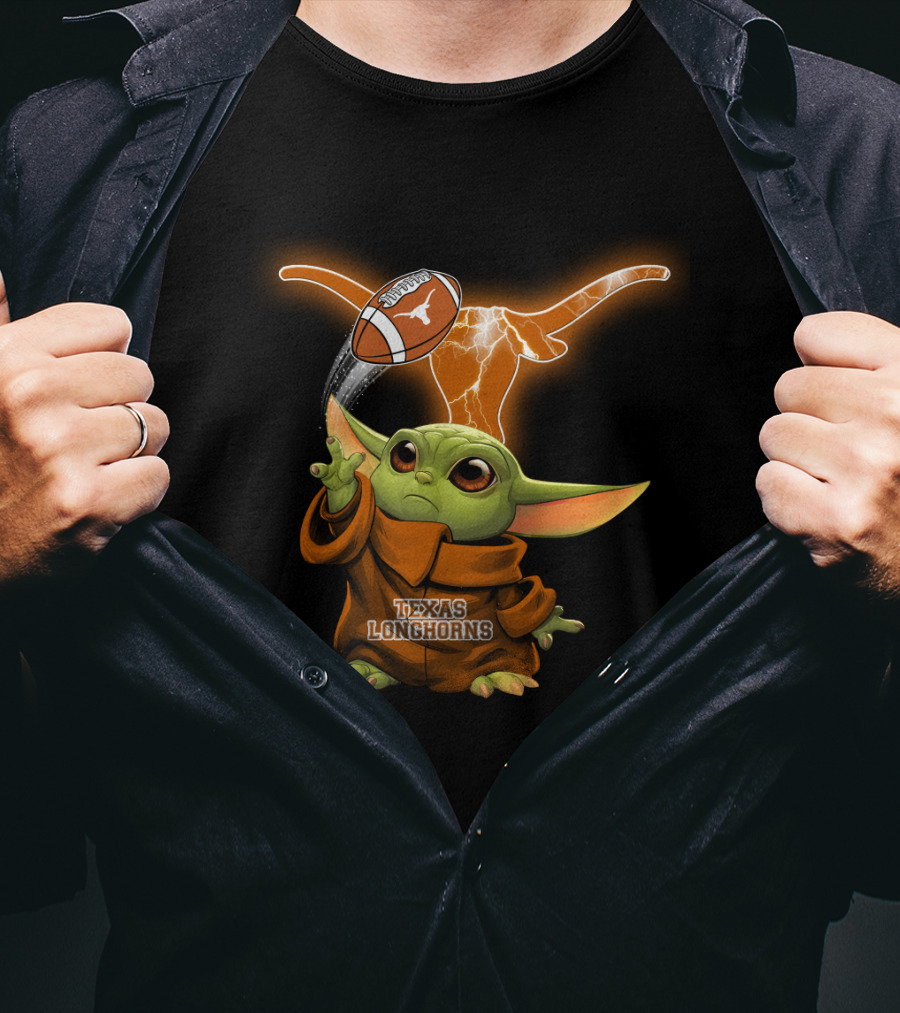 Texas Longhorns Baby Yoda Football Magic T-Shirt