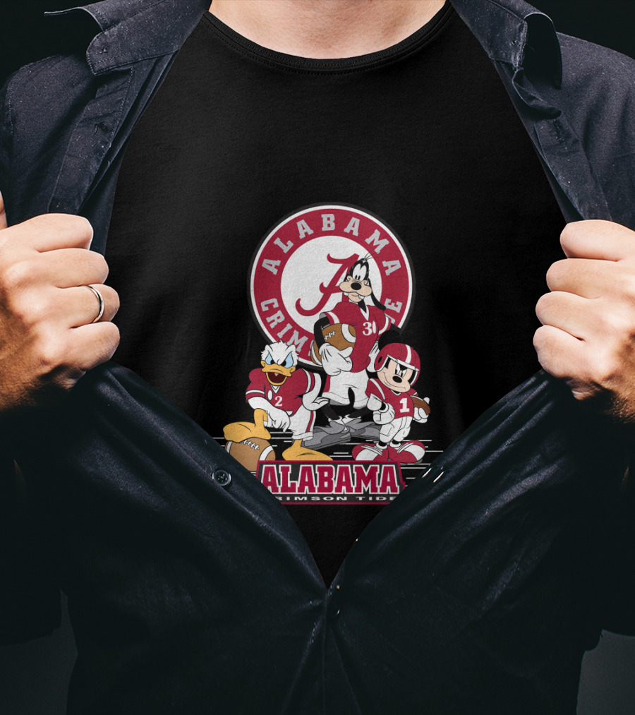 Alabama Crimson Tide Disney Characters Football Team Featuring Mickey Donald Goofy T-Shirt