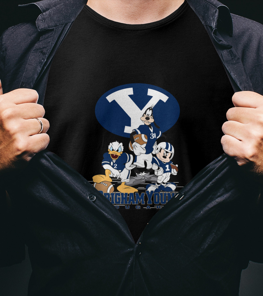 Brigham Young Cougars Mickey Donald Goofy Football Team T-Shirt
