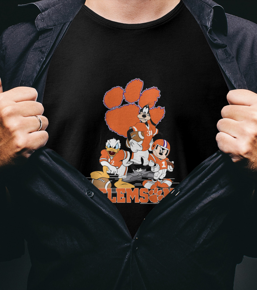 Clemson Disney Characters Football Team Mickey Donald Goofy Paws T-Shirt