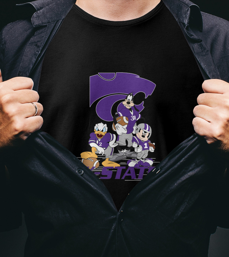 K-State Wildcats Football Characters With Ksu Powercat Logo Chtnca10009 T-Shirt