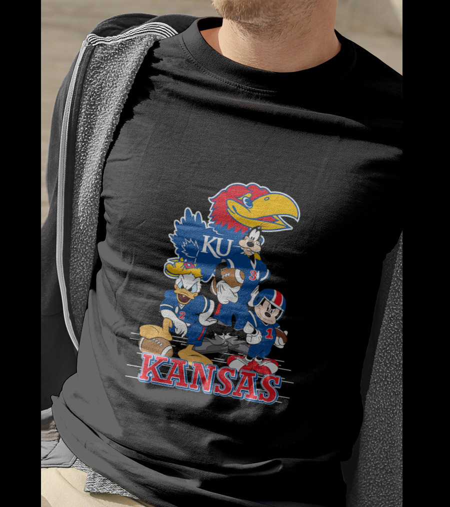 Kansas Ku Jayhawks Disney Characters Football Team Collab T-Shirt
