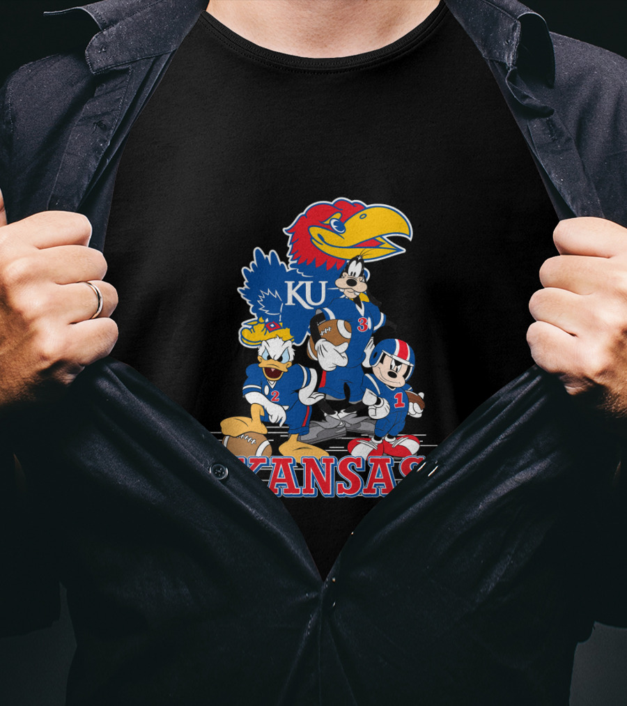 Kansas Ku Jayhawks Disney Characters Football Team Collab T-Shirt