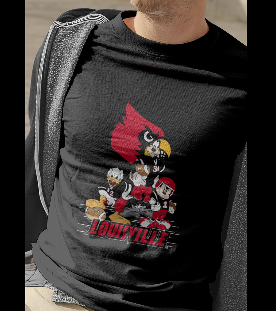 Louisville Cardinals Disney Characters Mickey Donald Goofy Football T-Shirt