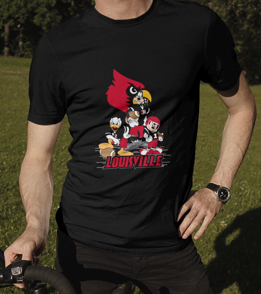 Louisville Cardinals Disney Characters Mickey Donald Goofy Football T-Shirt