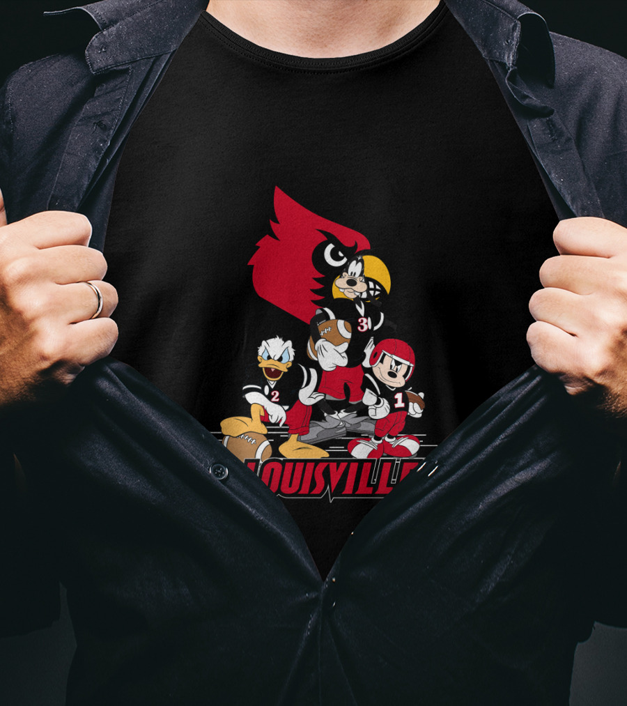 Louisville Cardinals Disney Characters Mickey Donald Goofy Football T-Shirt