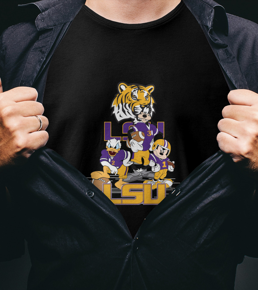 Lsu Tigers Mickey Donald Goofy Football Team Cartoon Characters T-Shirt