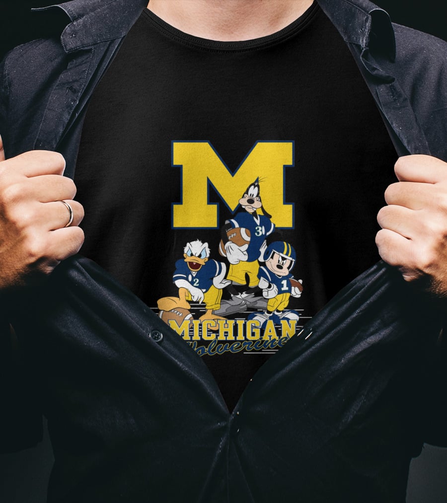Michigan Wolverines Donald Mickey Goofy Football T-Shirt